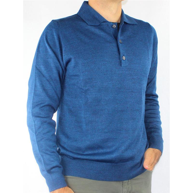 MAGLIA UOMO POLO 3 BOTTONI.LANA MERINOS 80%.MADE IN ITALY M-3XL PAVONE