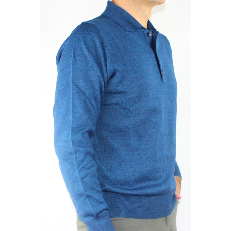 MAGLIA UOMO POLO 3 BOTTONI.LANA MERINOS 80%.MADE IN ITALY M-3XL PAVONE