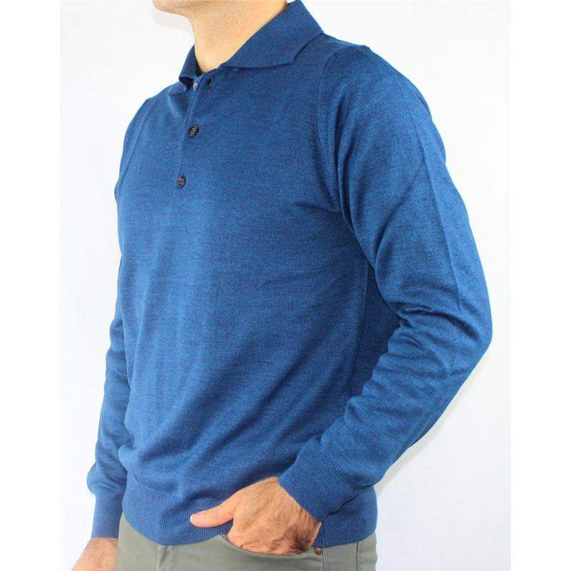 MAGLIA UOMO POLO 3 BOTTONI.LANA MERINOS 80%.MADE IN ITALY M-3XL PAVONE