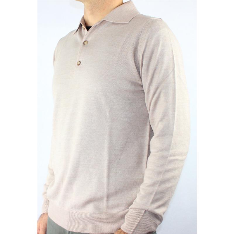 .MAGLIA UOMO POLO 3 BOTTONI.LANA MERINOS 80%.MADE IN ITALY M-3XL SABBIA