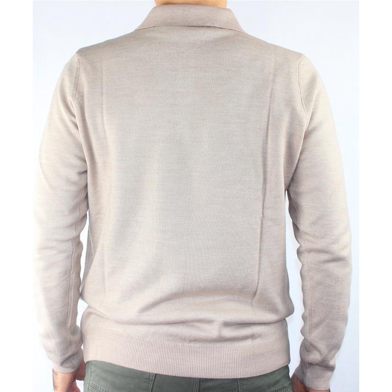 .MAGLIA UOMO POLO 3 BOTTONI.LANA MERINOS 80%.MADE IN ITALY M-3XL SABBIA
