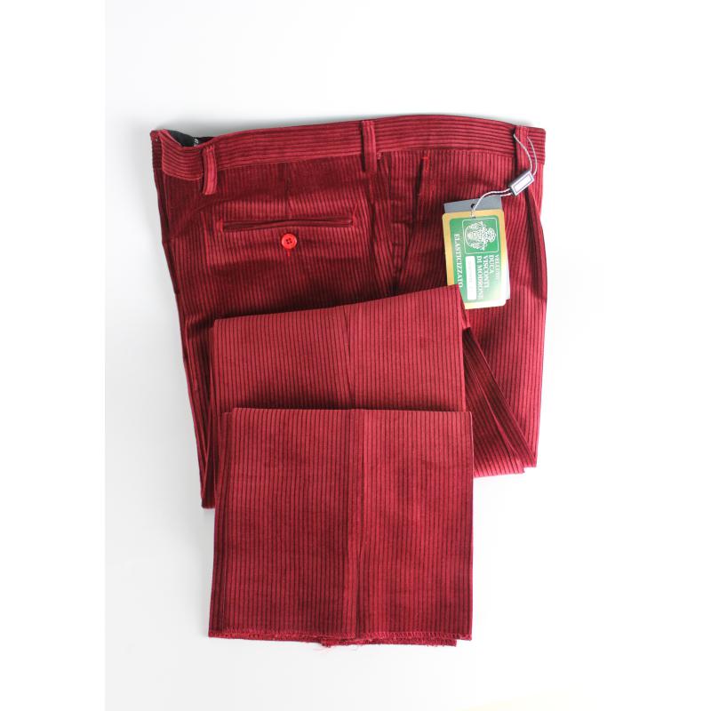 PANTALONE UOMO VELLUTO DUCA VISCONTI DI MODRONE NERO E ROSSO SCURO
