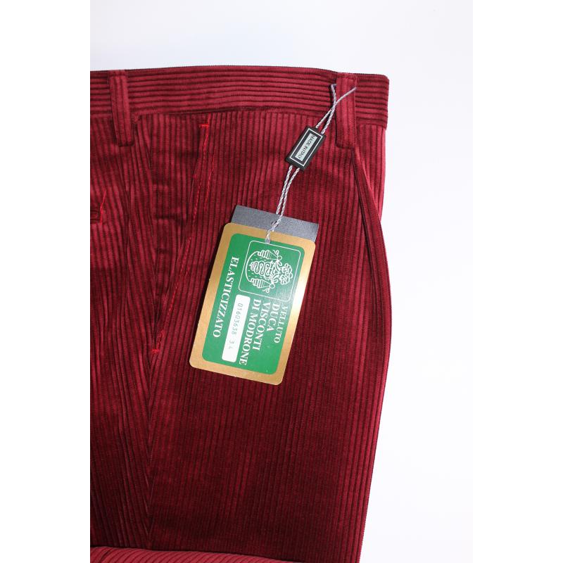 PANTALONE UOMO VELLUTO DUCA VISCONTI DI MODRONE NERO E ROSSO SCURO