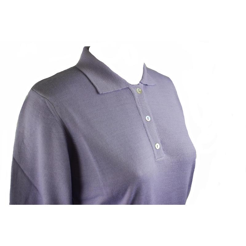 .MAGLIA POLO DONNA 3 BOTTONI.LANA MERINOS 80% MADE IN ITALY S-M-L-XL-XXL GLICINE