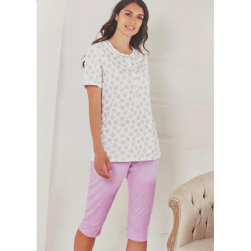 .PIGAMA DONNA SERAFINO LINCLALOR 100% COTONE MAGLINA MANICA CORTA PINOCCHIETTO ART.74479