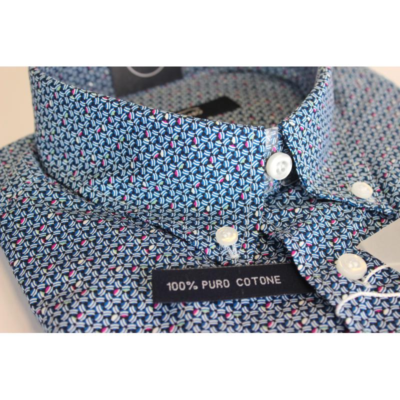 CAMICIA UOMO IN PURO COTONE MANICA CORTA TG.M-2XL 4 FANTASIE CON TASCHINO