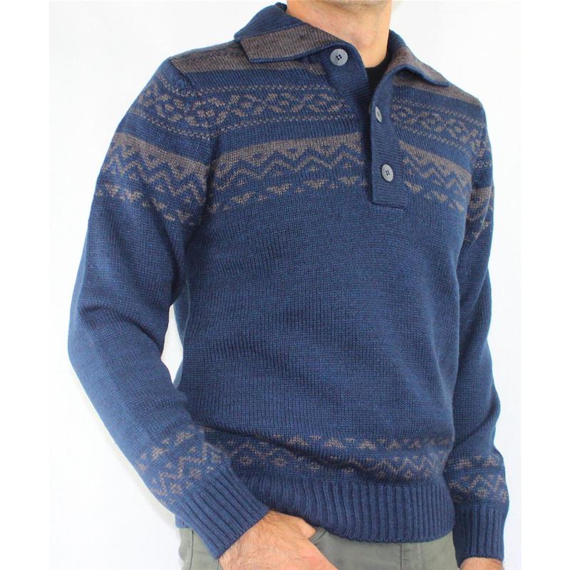 GOLF UOMO POLO BOTTONI LANA MADE IN ITALY MAGLIONE FANTASIA