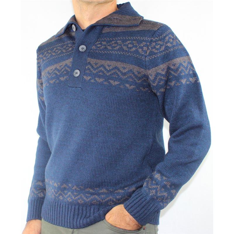 GOLF UOMO POLO BOTTONI LANA MADE IN ITALY MAGLIONE FANTASIA
