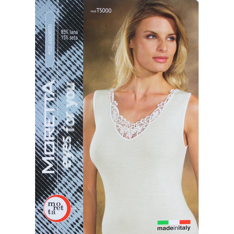MAGLIA INTIMA DONNA SPALLA LARGA LANA E SETA PIZZO MADE IN ITALY CANOTTA ART.5000