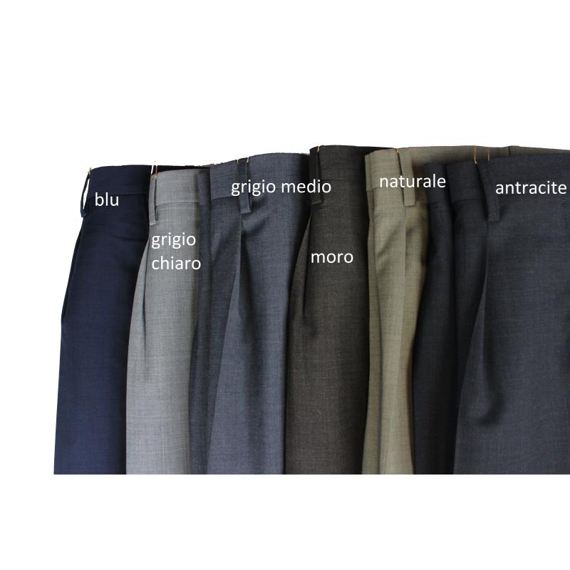 PANTALONE UOMO CLASSICO FRESCO DI PURA LANA VESTIBILITÀ COMODA TAGLIE FORTI E CALIBRATE FINO ALLA TG.71