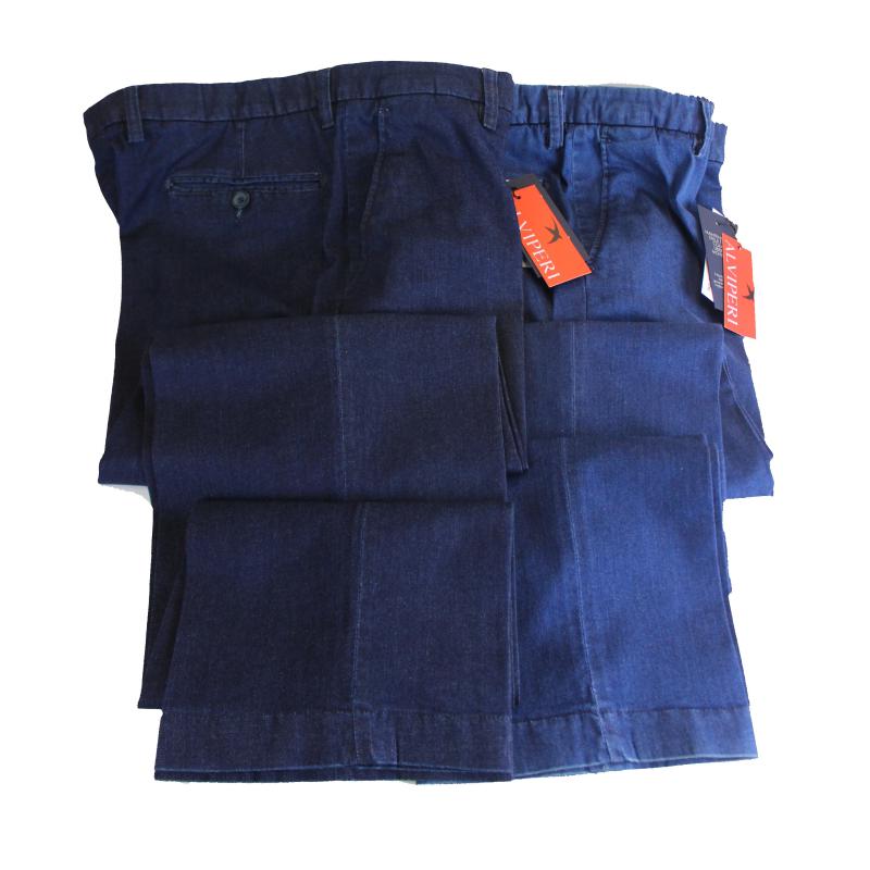 .PANTALONE UOMO CLASSICO IN TESSUTO JEANS LEGGERO ELASTICIZZATO TAGLIE COMODE VITA ALTA CINTOLO CON ELASTICO