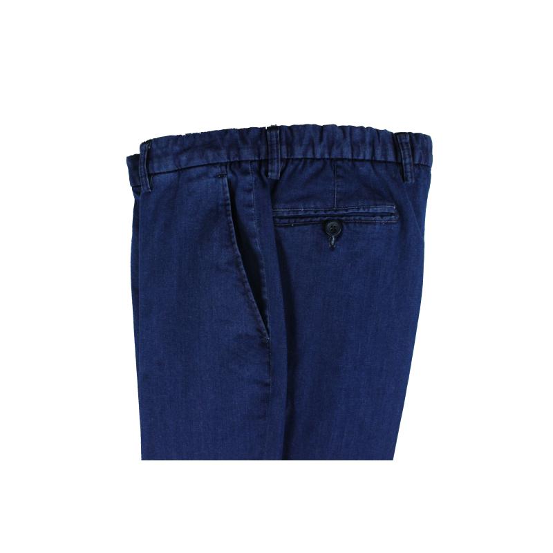 .PANTALONE UOMO CLASSICO IN TESSUTO JEANS LEGGERO ELASTICIZZATO TAGLIE COMODE VITA ALTA CINTOLO CON ELASTICO