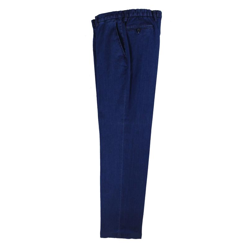 .PANTALONE UOMO CLASSICO IN TESSUTO JEANS LEGGERO ELASTICIZZATO TAGLIE COMODE VITA ALTA CINTOLO CON ELASTICO