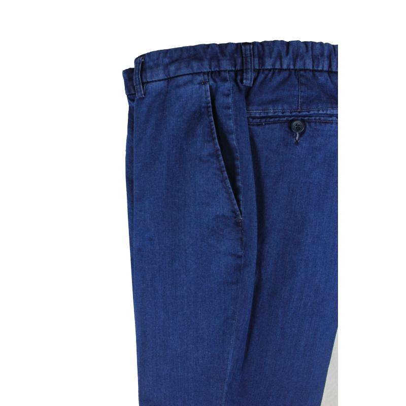 .PANTALONE UOMO CLASSICO IN TESSUTO JEANS LEGGERO ELASTICIZZATO TAGLIE COMODE VITA ALTA CINTOLO CON ELASTICO