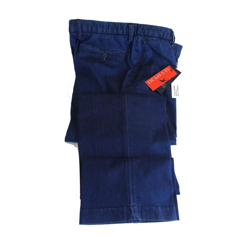 .PANTALONE UOMO CLASSICO IN TESSUTO JEANS LEGGERO ELASTICIZZATO TAGLIE COMODE VITA ALTA CINTOLO CON ELASTICO