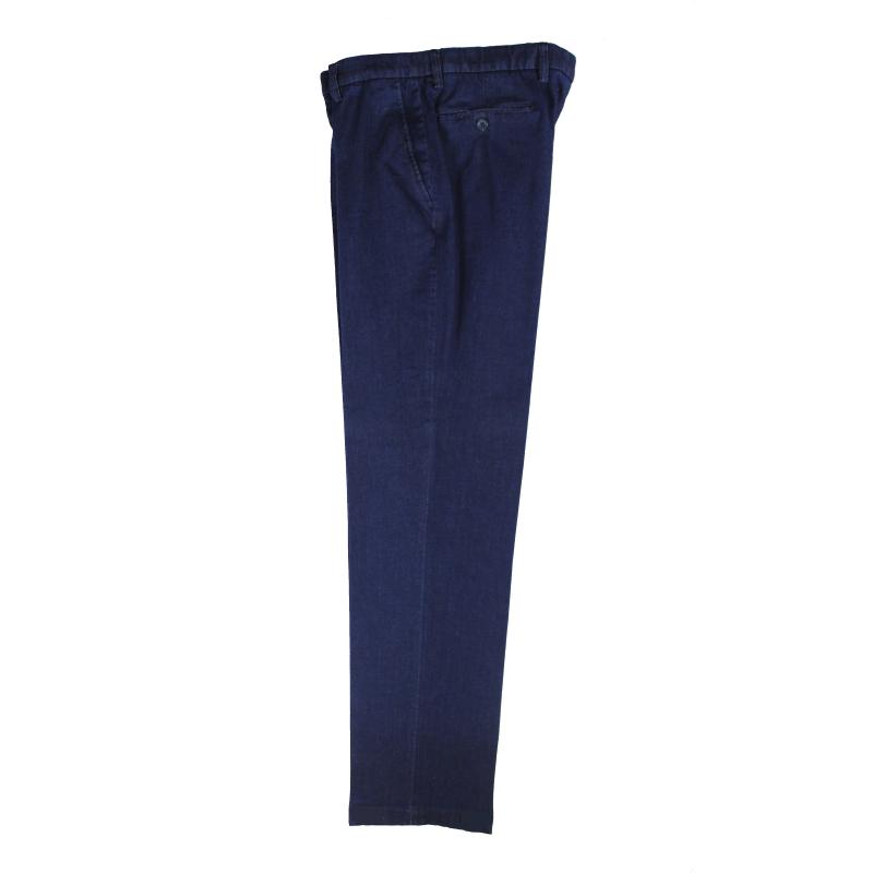 .PANTALONE UOMO CLASSICO IN TESSUTO JEANS LEGGERO ELASTICIZZATO TAGLIE COMODE VITA ALTA CINTOLO CON ELASTICO