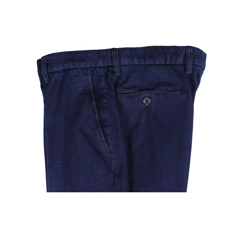 .PANTALONE UOMO CLASSICO IN TESSUTO JEANS LEGGERO ELASTICIZZATO TAGLIE COMODE VITA ALTA CINTOLO CON ELASTICO