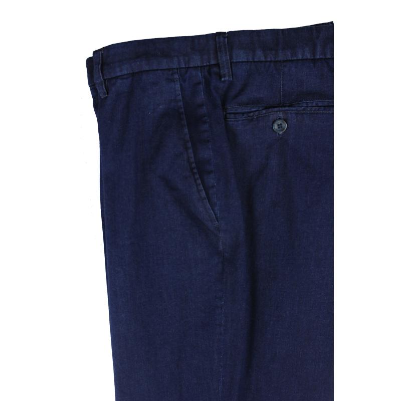 .PANTALONE UOMO CLASSICO IN TESSUTO JEANS LEGGERO ELASTICIZZATO TAGLIE COMODE VITA ALTA CINTOLO CON ELASTICO