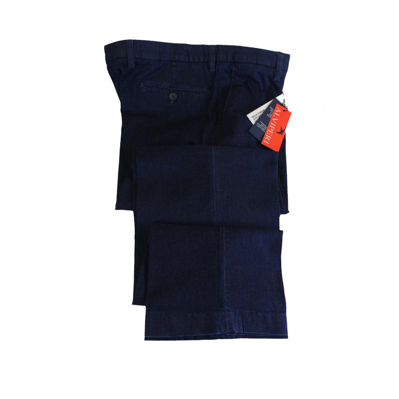 .PANTALONE UOMO CLASSICO IN TESSUTO JEANS LEGGERO ELASTICIZZATO TAGLIE COMODE VITA ALTA CINTOLO CON ELASTICO