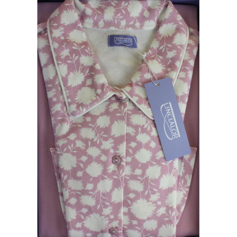 PIGIAMA DONNA LINCLALOR CALDO COTONE INTERLOCK APERTO CON COLLO E TASCHE ANCHE TAGLIE FORTI ART. 92890