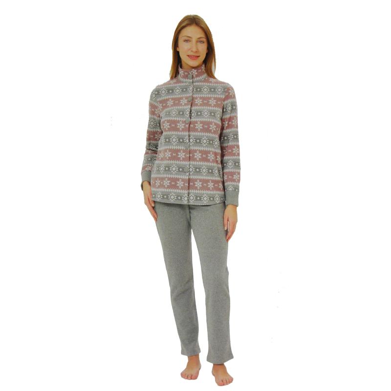 .PIGIAMA DONNA COTTON ECO PILE RAGNO APERTO CON COLLETTO ART.DM09N7