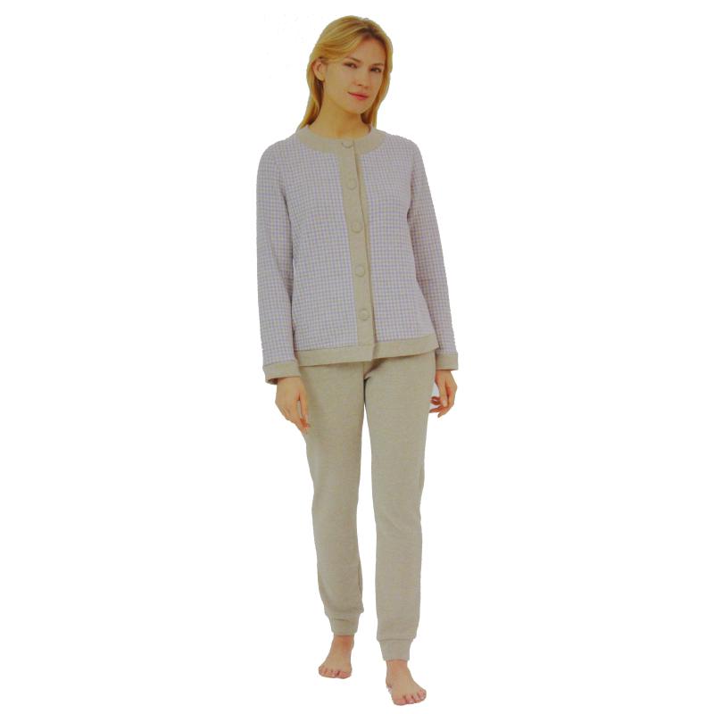 PIGIAMA DONNA COTTON ECO PILE RAGNO APERTO BOTTONI GIROCOLLO ART.DM13N6
