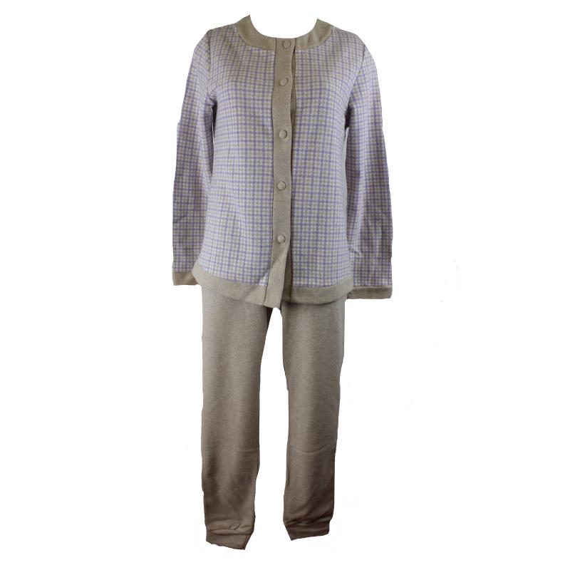 PIGIAMA DONNA COTTON ECO PILE RAGNO APERTO BOTTONI GIROCOLLO ART.DM13N6