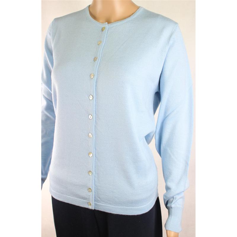 GIACCA DONNA BOTTONI COLLO COREANA MERINOS 80% MADE IN ITALY CIELO