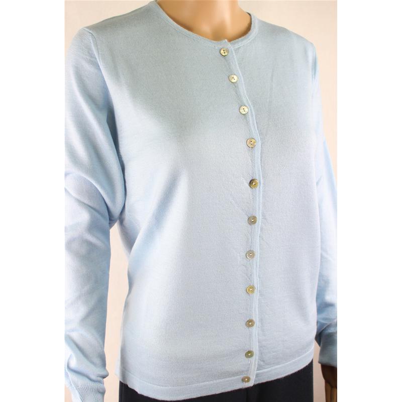 GIACCA DONNA BOTTONI COLLO COREANA MERINOS 80% MADE IN ITALY CIELO