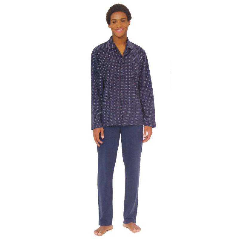 PIGIAMA UOMO RAGNO CALDO COTONE INTERLOCK APERTO CON COLLETTO ART.U686N7
