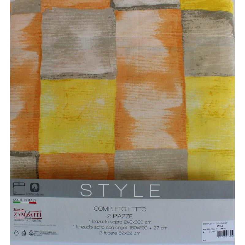 .COMPLETO LENZUOLA MATRIMONIALE PURO COTONE MADE IN ITALY RITHME